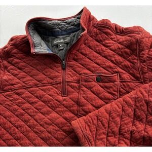 Eddie Bauer Quilted Quarter Zip Pullover Brick Red Insulated Men's XL